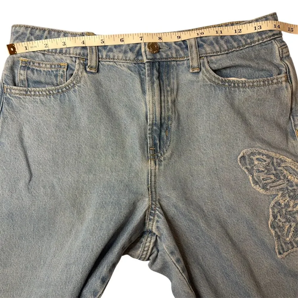 Gap Kids Butterfly Patch Wide Leg Jeans Y2K Denim Boho Aesthetic Sz Kids 12 Plus